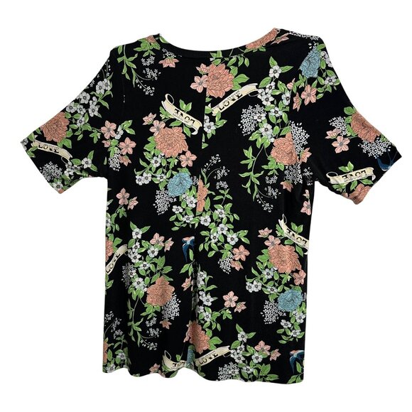 Torrid Womens Black Floral V-Neck Tunic Tee SZ 3X Short Sleeve Dark Fairy HTF - Picture 2 of 9